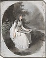 Portrait of a Seated Young Lady Drawing under a Tree, Firmin Massot  Swiss, Black, red, brown and white chalk, brush and gray, blue and green wash, heightened with pastel; verso: black and red chalk