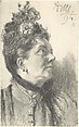 Woman with a Crushed Velvet Hat, Adolph Menzel (German, Breslau 1815–1905 Berlin), Graphite