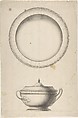 Covered Dish with Tray, Anonymous, Italian, 19th century  Italian, Pen and ink and wash