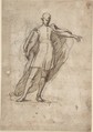 Sketch of a Standing Male Figure Wearing a Cape, Anonymous, Italian, early 19th century  Italian, Black chalk and pen and sepia