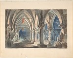 Design for a Stage Set: Cloister at Night, Anonymous, Italian, 19th century  Italian, Watercolor