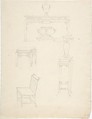 Designs for Chinoiserie Furniture: Three Tables and a Chair, Anonymous, Italian, 18th or early 19th century Italian, Leadpoint