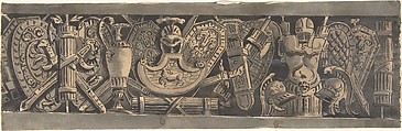 Design for a Frieze with Roman Trophies, Anonymous, Italian, 19th century  Italian, Black ink and wash