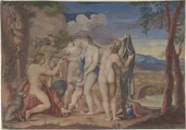 Judgment of Paris, Anonymous, Italian, 19th century  Italian, Gouache on paper pasted down on sheet metal
