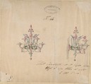 One of Twenty-Three Sheets of Drawings of Glassware (Mirrors, Chandeliers, Goblets, etc.), Compagnia di Venezia e Murano  Italian, Tissue, with pencil, pen and ink, and watercolor