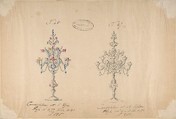 One of Twenty-Three Sheets of Drawings of Glassware (Mirrors, Chandeliers, Goblets, etc.), Compagnia di Venezia e Murano  Italian, Tissue, with pencil, pen and ink, and watercolor