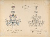 One of Twenty-Three Sheets of Drawings of Glassware (Mirrors, Chandeliers, Goblets, etc.), Compagnia di Venezia e Murano  Italian, Tissue, with pencil, pen and ink, and watercolor
