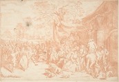 Peasants' Dance Outdoors, Karl Friedrich Wilhelm Richard German, Red chalk; counterproof