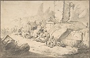 Pastoral Landscape with Roman Ruins, Johann Heinrich Roos German, Pen and ink, brush and gray wash