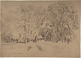 Edge of a Wood near Frascati, Ernst Fries  German, Graphite, brown wash, on light brown paper