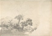 Landscape near Albano and Pallazole, Joseph Rebell Austrian, Pen and gray ink and graphite