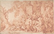 Bacchanalian Scene, Hendrick Berckman  Dutch, Red chalk; framing lines in graphite