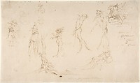 Studies of Imaginary Woodland Creatures and Other Figures, Moritz von Schwind  Austrian, Pen and brown ink