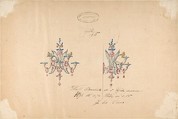 One of Twenty-Three Sheets of Drawings of Glassware (Mirrors, Chandeliers, Goblets, etc.), Compagnia di Venezia e Murano  Italian, Tissue, with pencil, pen and ink, and watercolor