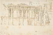 Design of an Architectural Monument (Tomb?)., Anonymous, Italian, 19th century  Italian, Brush and light brown wash, over graphite with some ruled and compass construction.