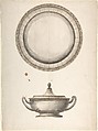 Covered Dish with Tray, Anonymous, Italian, 19th century Italian, Pen and ink and wash