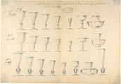 One of Twenty-Three Sheets of Drawings of Glassware (Mirrors, Chandeliers, Goblets, etc.), Compagnia di Venezia e Murano  Italian, Tissue, with pencil, pen and ink, and watercolor