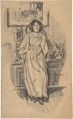 Young Woman Leaning against a Low Cabinet in Artist's Studio, William Douglas Almond  British, Graphite
