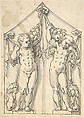 Panel of Shutter Decoration of Two Putti with Garlands, Anonymous, German, 17th century  German, Pen and black ink with gray wash
