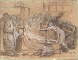 Death of Socrates, Anonymous, German, 19th century German, Pen and brown ink, red chalk and gouache