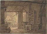 Interior of Farm House, Anonymous, German, 18th century (?), Pen and brown ink, brush and brown and gray wash