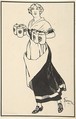 Woman Carrying Beer Steins, F. Droimer ? German, Brush and black ink