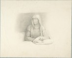 Study of a Woman Leaning on a Cushion, Anonymous, German, 19th century  German, Graphite laid down on blue paper mount; framing lines in pen and brown ink