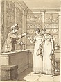 Design for a Book Illustration: Two Women in a Pawn Shop, Anonymous, German, 19th century  German, Pen and black ink, brush and brown wash.  Laid paper.