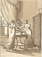 Design for a Book Illustration: Two Women Dancing around a Plant, Anonymous, German, 19th century  German, Pen and black ink, brush and brown wash. Laid paper.