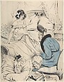 An old woman giving a pedicure to a young lady, Karl Wagner  German, Pen and ink, brush and blue wash, blue and black chalk
