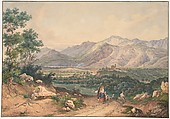 View of Lebanon, after an English Engraving and an Italianate motif of the Sabiner Mountains, Ernst Welker German, Watercolor and gouache, over graphite; framing lines in pen and black ink