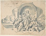 Design for a Ceiling showing the Virgin, Catherine, and Agnes, Matthais Wolcker German, Pen and blue ink, brush and blue wash over traces of graphite