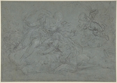 Venus Lamenting the Dead Adonis (or Diana and Endymion), Januarius Zick German, Black and white chalk on blue paper