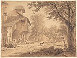 Swiss Farm ('Hirtenhof'), Robert Zünd  Swiss, Brush and brown wash over graphite