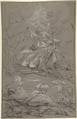 Christ in the Garden of Gethsemane, Paul Troger (Austrian,  Welsberg 1698–1762 Vienna), Pen and black ink, heightened with white gouache on gray paper.  White oxidized.