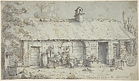 Cottage on the Road from Lausanne to Geneva, Joseph Farington British, Pen and brown ink, brush and gray wash