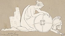 Design for large fireplace white tiles produced in Wedgwood's factory, After John Flaxman (British, York 1755–1826 London), Pen and black ink over graphite