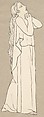 Female classical figure (design for large fireplace white tiles produced in Wedgwood's factory), After John Flaxman (British, York 1755–1826 London), Pen and black ink over graphite
