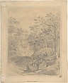Landscape with Figures, George Frost British, Graphite, brush and gray wash
