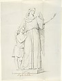 Sketch of a statue: Guardian Angel, John Gibson  British, born Wales, Graphite, with inscriptions in pen and brown ink