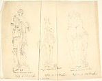 Sketches of three statues: Diana, Nymph Bathing and Cupid and Pysche, John Gibson  British, born Wales, Graphite, with inscriptions in pen and brown ink on tracing paper