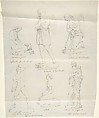 Sketches of six statues: Magdalen by Canova, Divine Love by Bienaimé, Praying Angel, Boxer by Canova, Trust in God by Bartolini, and Madonna by Raphael, John Gibson  British, born Wales, Graphite, with inscriptions in pen and brown ink