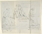 Sketches of Seven Statues: Faith, Paolo and Francesca di RImini, Charity, Ceres, Heavenly Venus, Dancer, and Sleeping Cupid, Circle of John Gibson (British, Gwynedd, Wales 1790–1866 Rome), Graphite, with inscriptions in pen and brown ink