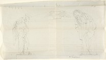 Design for a sarcophagus with two mourning figures, John Gibson  British, born Wales, Graphite, with inscriptions in pen and brown ink