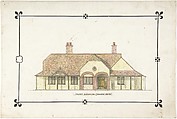 Bungalow drawing -- Front Elevation, Ernest Geldart (British, London 1848–1929), Watercolor, pen and black ink over graphite