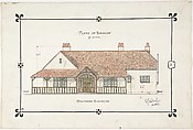Bungalow drawing -- Southern Elevation, Ernest Geldart British, Watercolor, black ink, pen and red ink over graphite