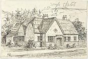 Thatched Roof Stone Cottage, Ernest Geldart British, Pen and black ink over graphite