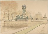 Fontaine de l'Observatoire, Jardins du Luxembourg, Paris, Frank Galsworthy British, Watercolor over graphite