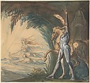 Hagen and the Nymphs of the Danube, Henry Fuseli (Swiss, Zürich 1741–1825 London), Graphite, pen and brown ink, watercolor and gouache on cream wove paper