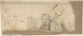 Study for the Prophet Jeremiah (recto); Studies of a Horse Seen from Below and of a Man Seated on a Chair, Probably a Self-Portrait and an Off-Print in Brown Ink of a Nude Female Abdomen and Legs (verso), Henry Fuseli (Swiss, Zürich 1741–1825 London), Pen and brown ink over graphite on paper; verso, pen and brown ink; framing lines in graphite			